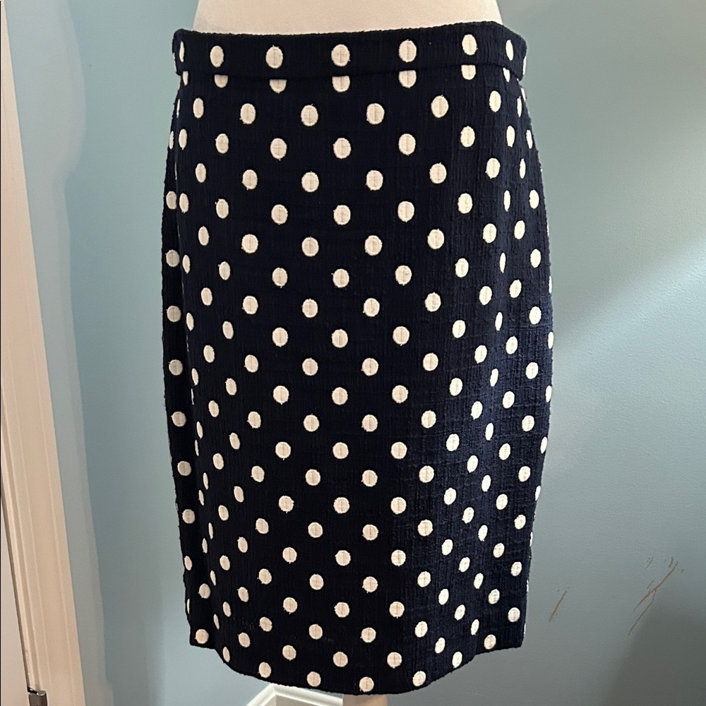 J. Crew Navy and White Polka Dot Pencil Skirt